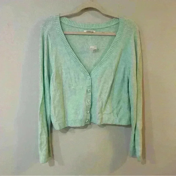 NWT American Eagle Mint Green Cropped Button Front Cardigan Women’s Size X-Large - Picture 2 of 5